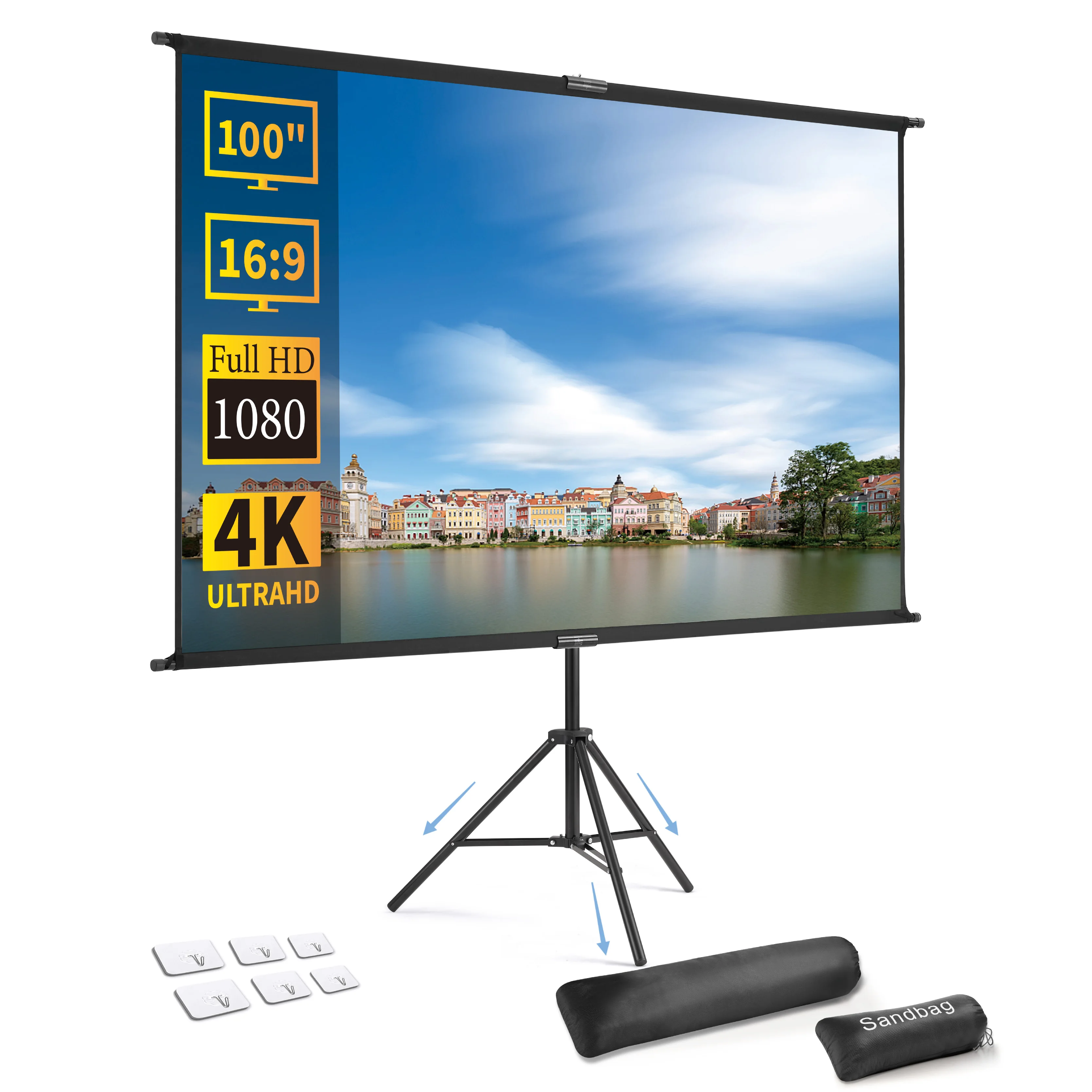 

Projector Screen Outdoor 100Inch Projector Screen Foldable Projection Screen with stand Retractable Projector Screens 16:9 4K HD Portable Projection Screen on Tripod with Carry Bag Cinema