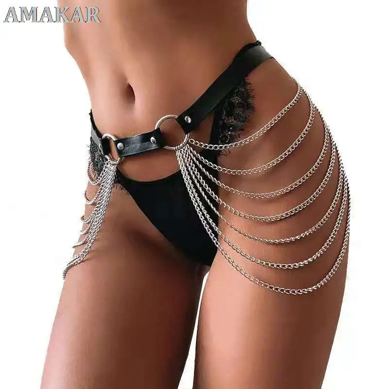 

Sexy Gothic Leather Woman Garter Belt Stockings Lingerie Fetish Body Bondage Leg Harness Waist Chain Belts Suspenders Straps