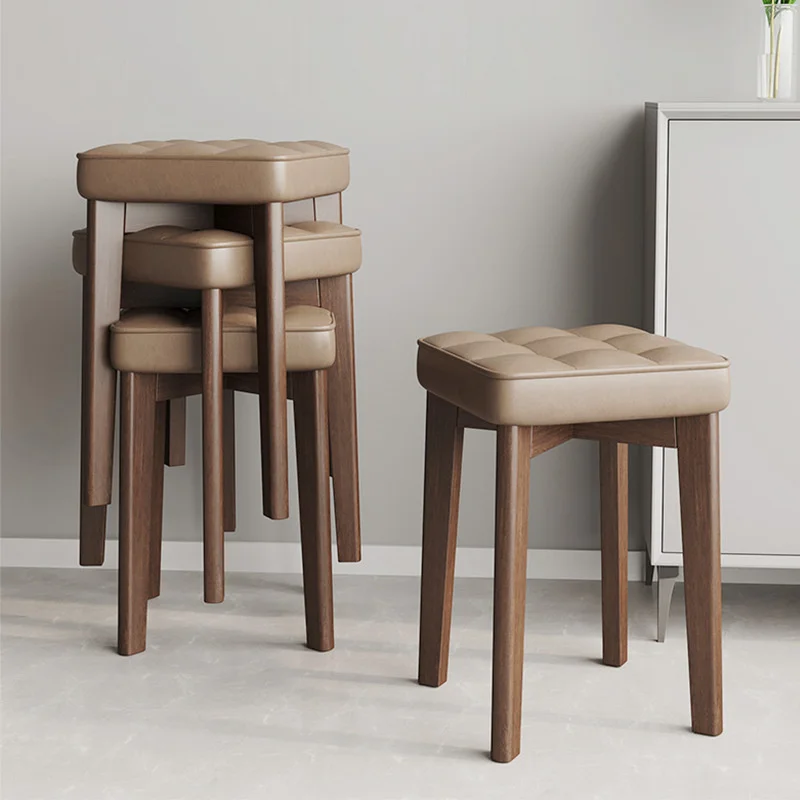 

Square Solid Wood Stool Modern Home Dining Chair Living Room Small Bench Stackable Soft Seat