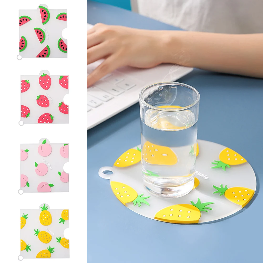 

Cartoon 1 Piece Silicone Dining Table Placemat Coaster Kitchen Accessories Mat Cup Bar Mug Cartoon fruit Drink Pads