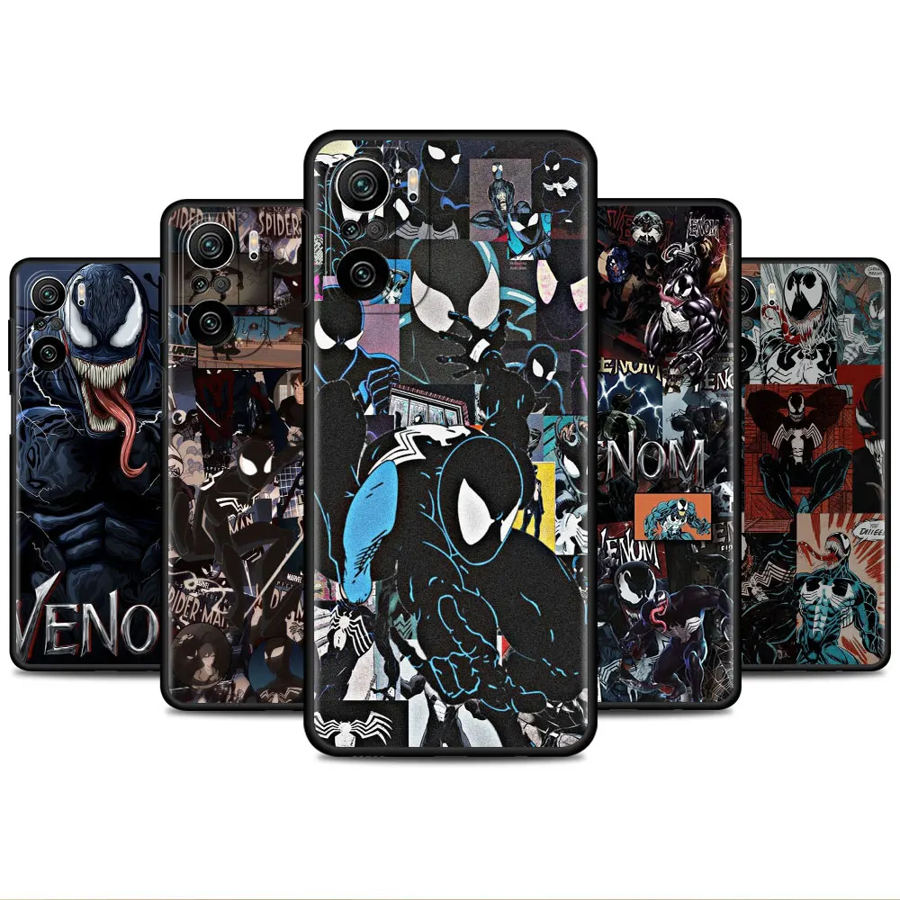 

Black Phone Case for Xiaomi Redmi Note 11 10 Pro 9S 9 K40 8 pro 9A 9C 8T 7 ShockProof Funda Soft Cover Spiderman Venom Marvel