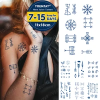 blue ink juice waterproof temporary tattoos sticker geometric english trumpet body art fake tatoo men women lasting transfer