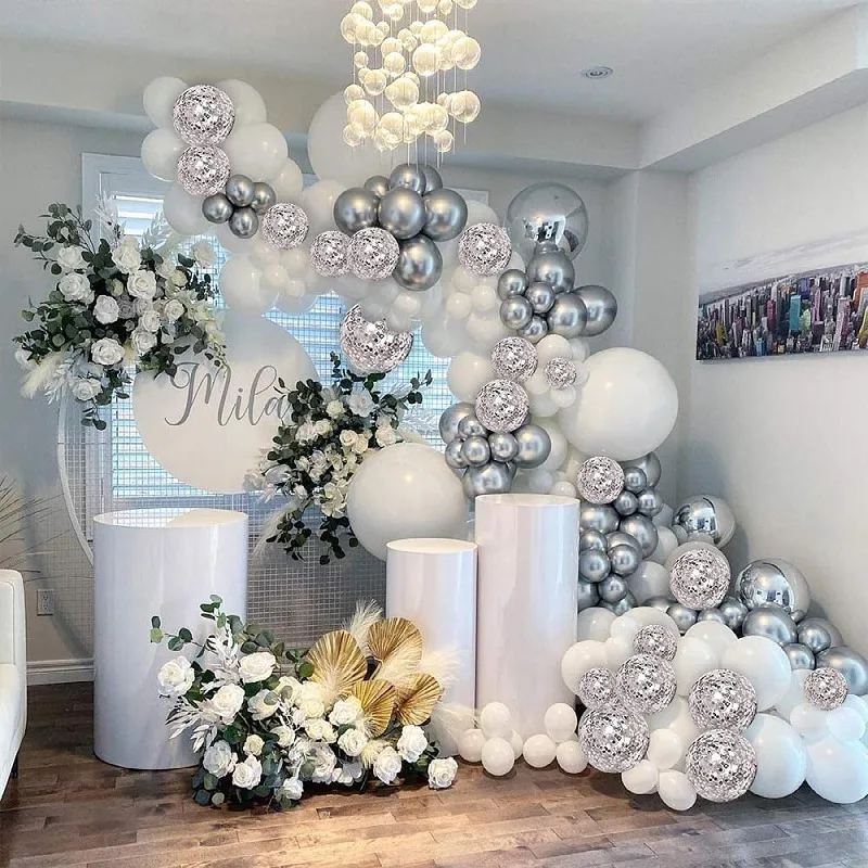 

5/10/12inch Birthday Wedding Party Metal Silver White Balloon Wholesale Holiday Decoration Site Layout Props Baby Shower Toys