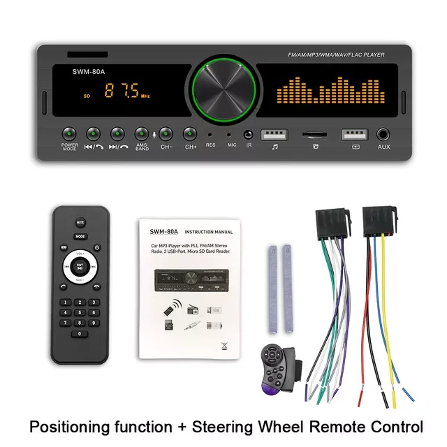 

Автомагнитола 1 Din, Bluetooth, 12 В, AUX, FM, MP3 плеер, TF-карта, AUX, RCA
