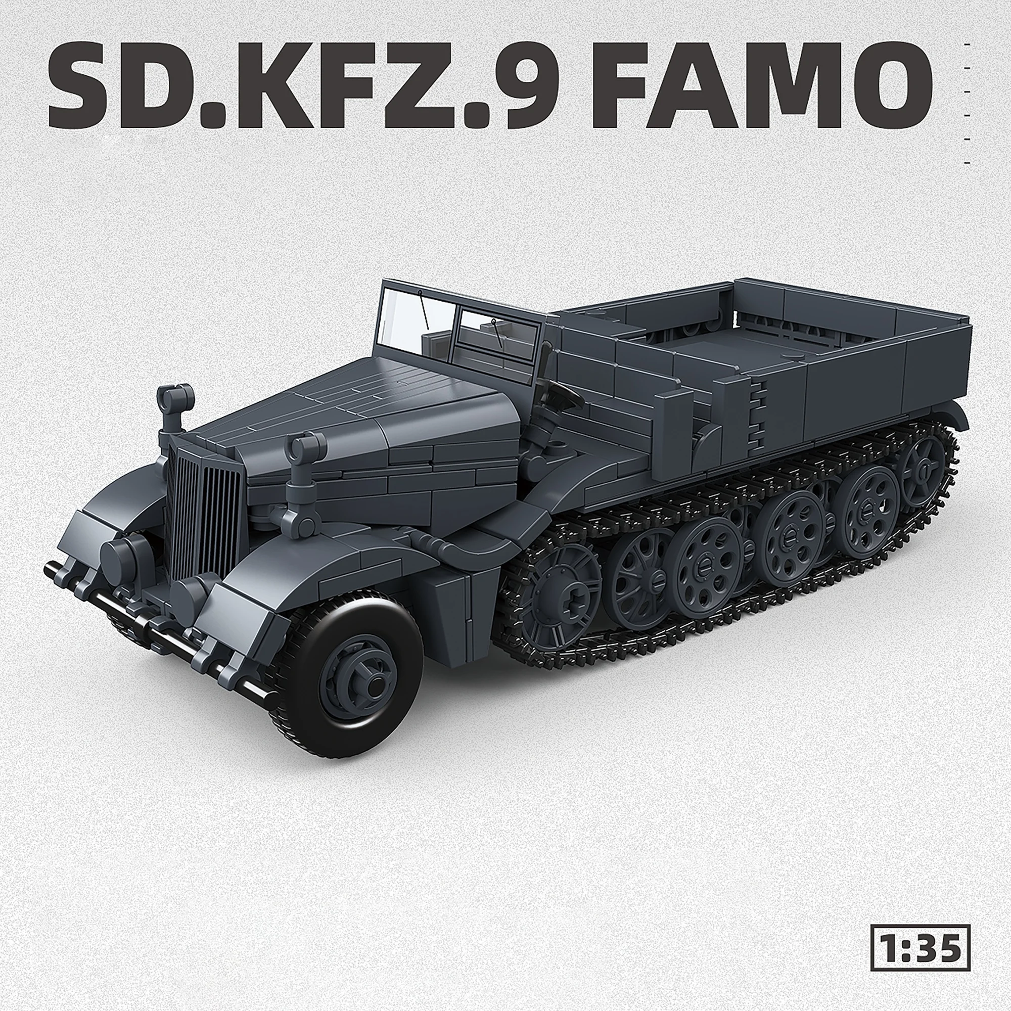 Фото 525 деталей Sd.Kfz.9 FAMO: Конструктор «Немецкий классический военный танк на полугусеничном ходу» — модель из кирпичиков для взрослых, подарок №1