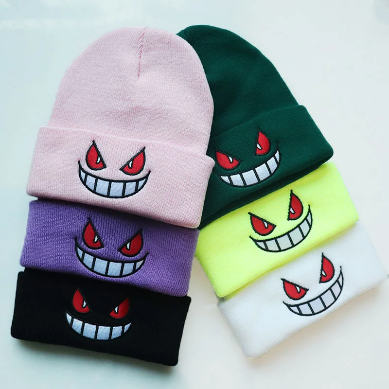

Mout Eyes Embroidery Elasticity Cartoons Beanie Winter Keep Warm Fasion Autumn Crimpin Woman Men Knitted at Skull Cap