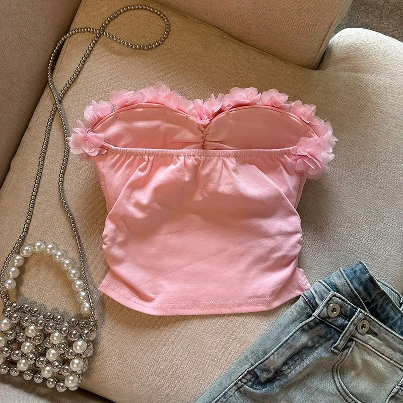 Нежный трехмерный корсет-труба с цветочным краем женская летняя пикантная