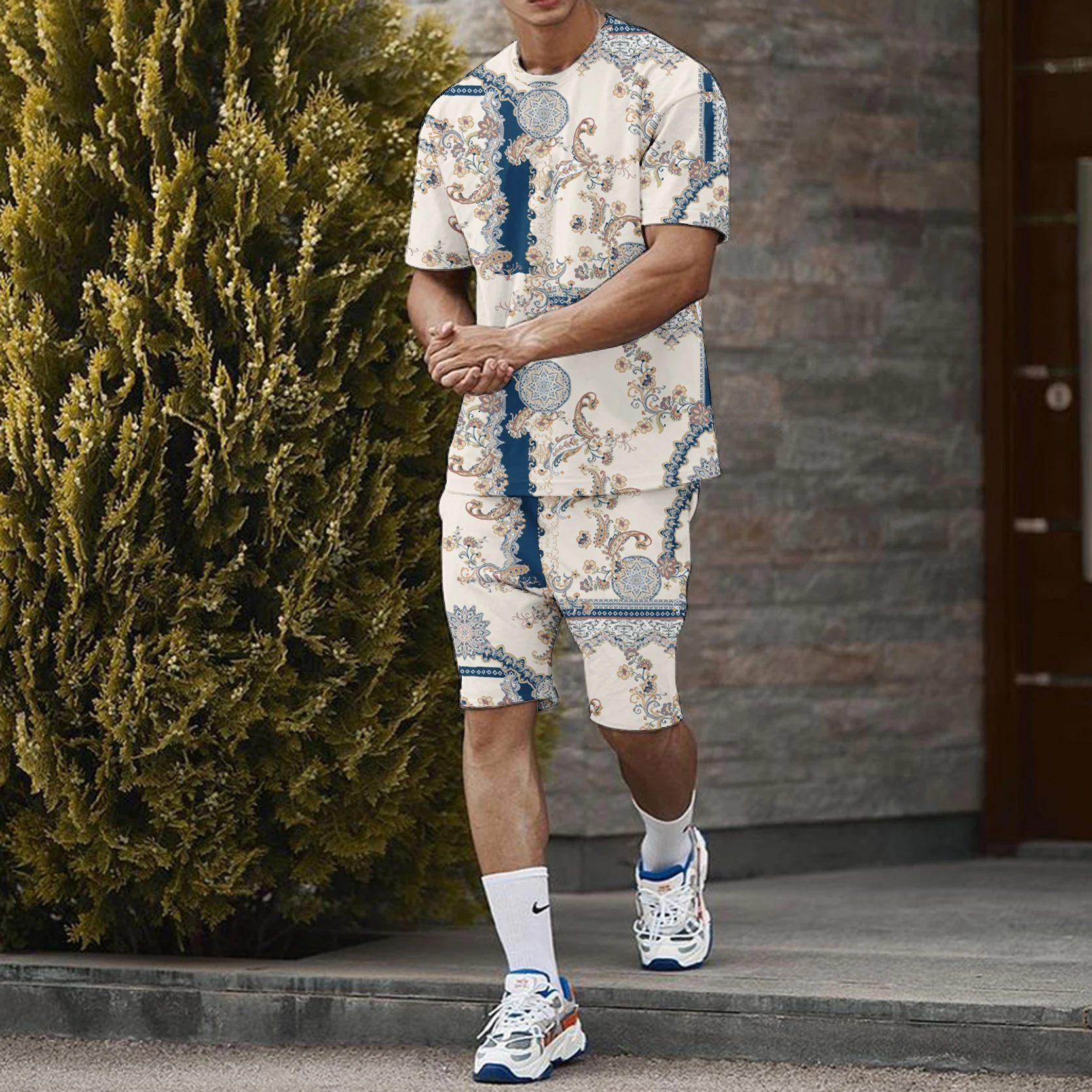 Summer T-shirt Men Casual Sets Tracksuit Man's Sportwear Jogging Fashion 3D Print Two Pierce Oversize Outfit Gym Street Clothes