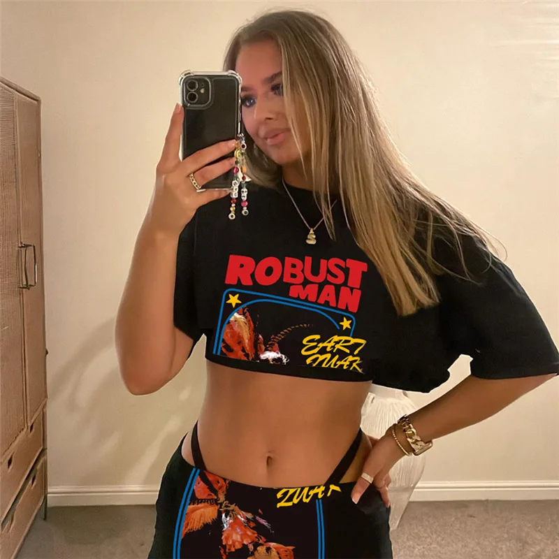 

Модный комплект из 2 предметов с надписью, Женская Сексуальная футболка, короткий топ и мини-юбка, облегающие Клубные костюмы, летняя уличная одежда