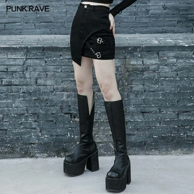 Женская джинсовая мини-юбка в стиле панк-рейва