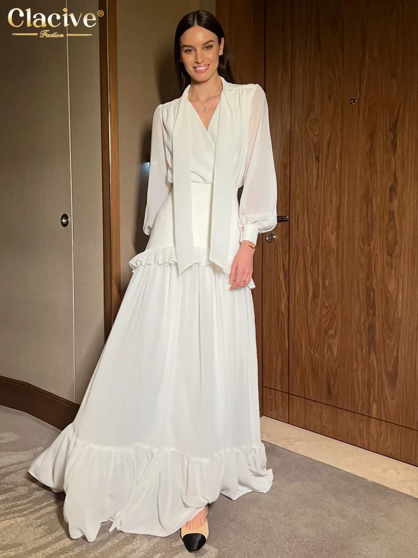 Clacive Fashion Свободный белый комплект из 2 предметов Женский наряд 2025 Элегантная