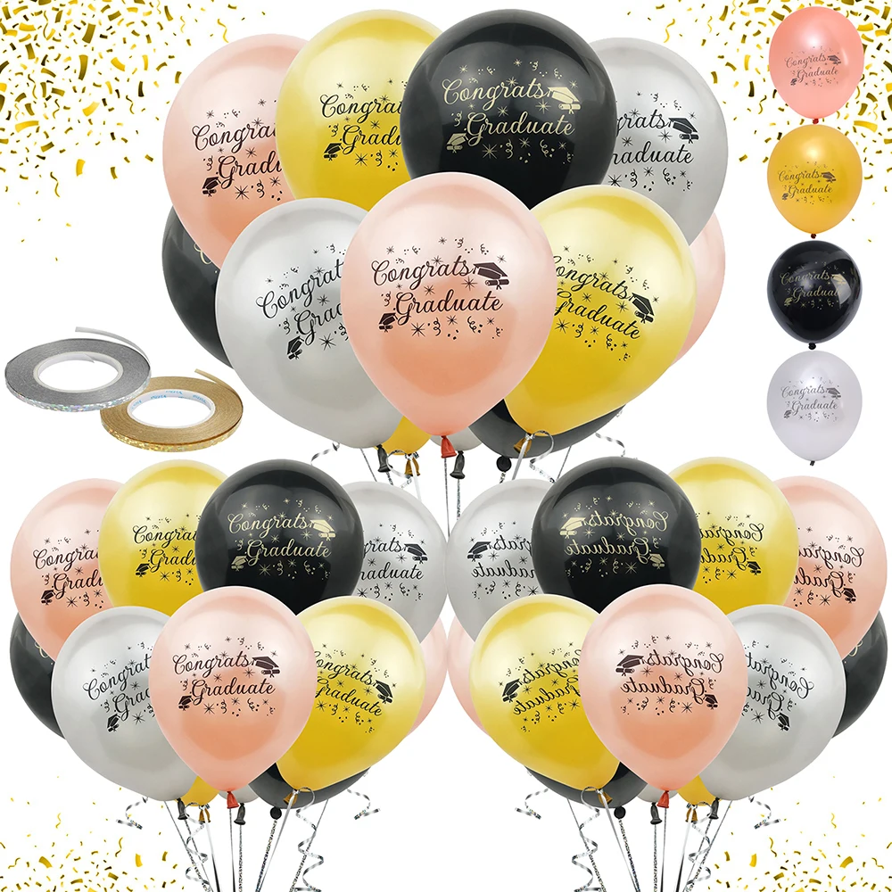 

10pcs 12-inch Congrats Graduate Latex Balloons School Celebrations Graduation Season Party Decoration Black Gold Pink Printing