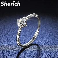 sherich 0 5 carat d color moissanite diamond s925 sterling silver twisted hemp rope thin ring fine jewelry for women anillos