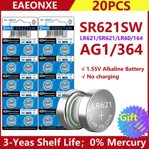 1 шт., щелочные кнопочные батарейки AG1 364A LR60 SR60 LR621 SR621 SR621SW 364 164 CX60 1,5 в