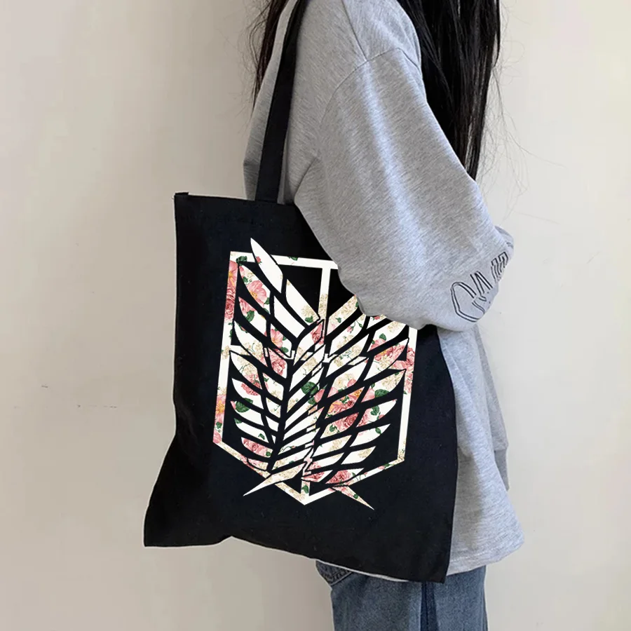 

Женская сумка для покупок «атака на Титанов», сумка для женщин, Корейская винтажная Холщовая Сумка-тоут в стиле Харадзюку с черными сумочка...