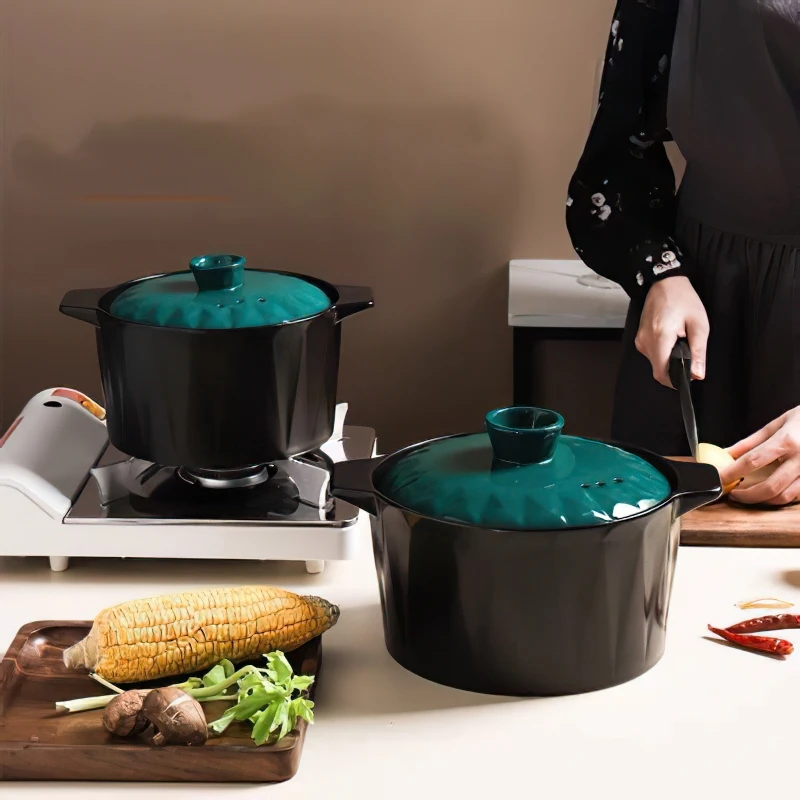 Ceramic Cooking Pot Korean Creative Diamond Casserole Kitchen Pan Household Stock Pot Saucepan Green Stewpan Soup Pan Cookware
