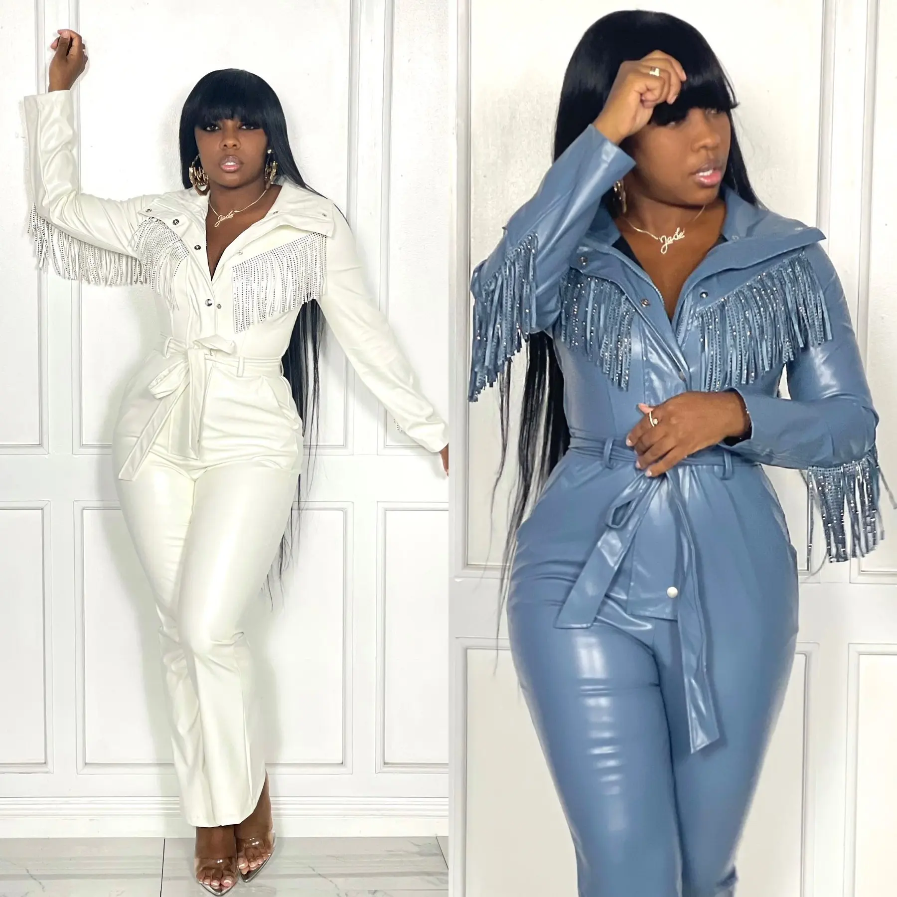 

Женский Осенний комбинезон с отложным воротником и длинным рукавом