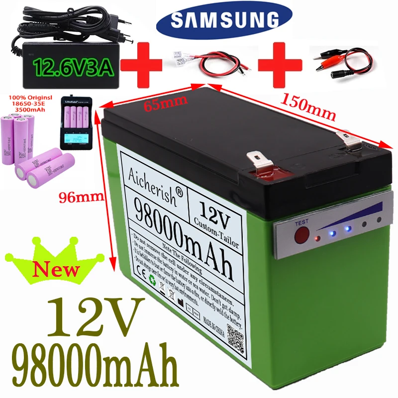 

E-Scooter Li-Ion Rechargeable E-Bicycle 18650 Battery 12V 98Ah BMS For Children's Electric Car Toy Sprayer Scale Access Control