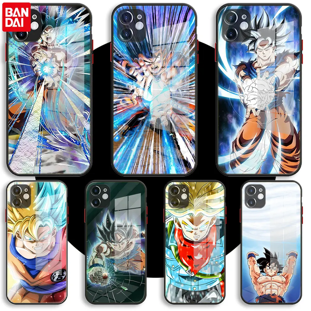 

BANDAI Black Glass Case For iPhone 13 11 12 Mini Pro Max XS XR X 7 8 6 Plus SE Silicone Cover Seven dragon ball