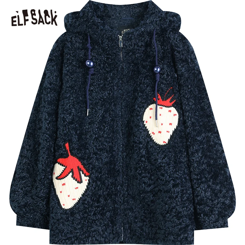 ELFSACK Strawberry Plush Cotton Jackets Women 2022 Winter Thick Casual Coats