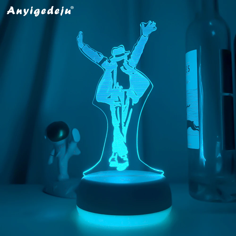Майкл Джексон Танцующая Фигурка Ночной Светильник на LED-подсветке 3D Иллюзия с Переменными Цветами для Декора Дома Ночной Светильник на Тумбочку в Подарок