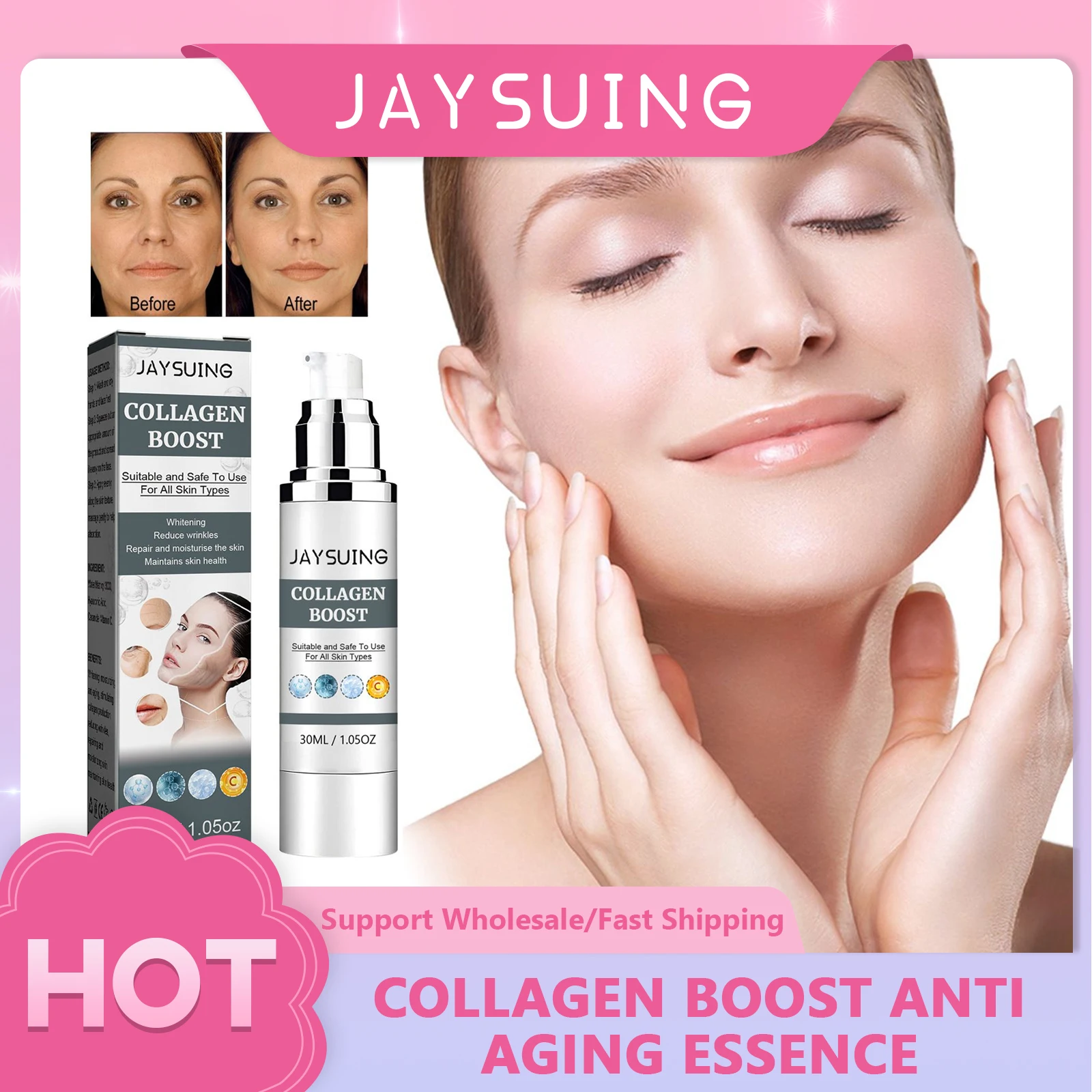 

Collagen Boost Anti Aging Essence Pore Shrink Reduce Wrinkles Firming Skin Fade Fine Lines Whitening Moisturizing Facial Cream