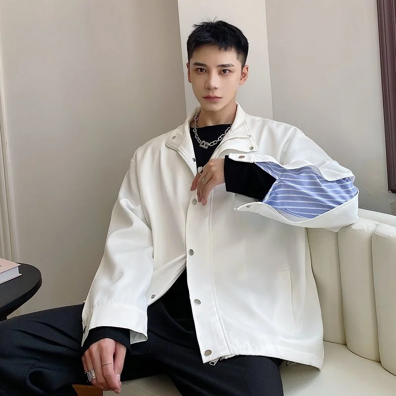 

SYUHGFA Men's Clothing Stripe Casual Jackets 2022 Spring Autumn New Design Stand Collar Loose White Black Costs For Male
