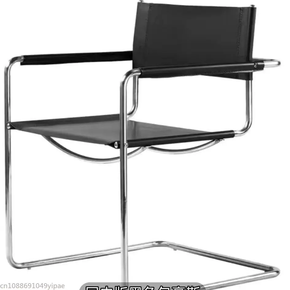 Кресло с подлокотником из нержавеющей стали кожаное обеденное кресло Bauhaus
