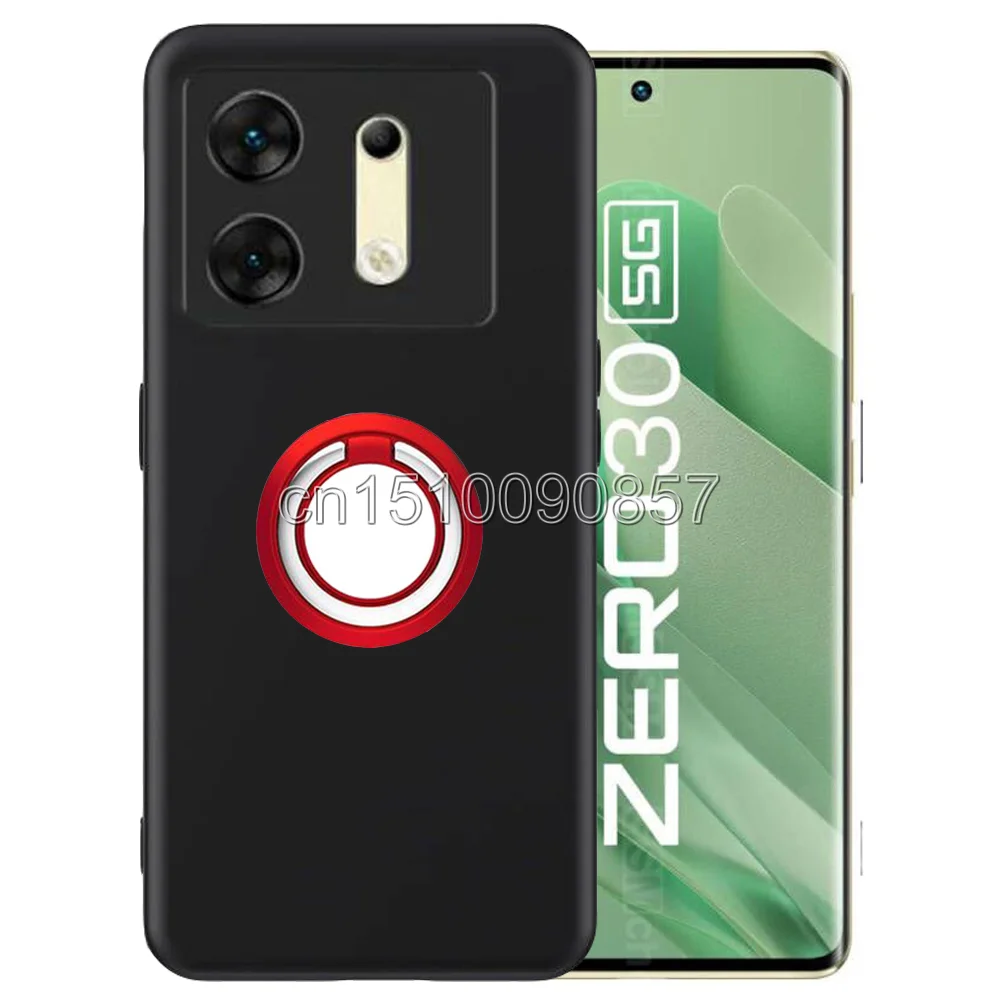 Кольцо-держатель для Infinix Zero 30 черный матовый мягкий чехол из ТПУ защиты камеры