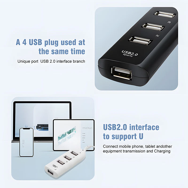 

Удлинитель портативный на 4 порта Usb 2,0 с кабелем и 2 портами