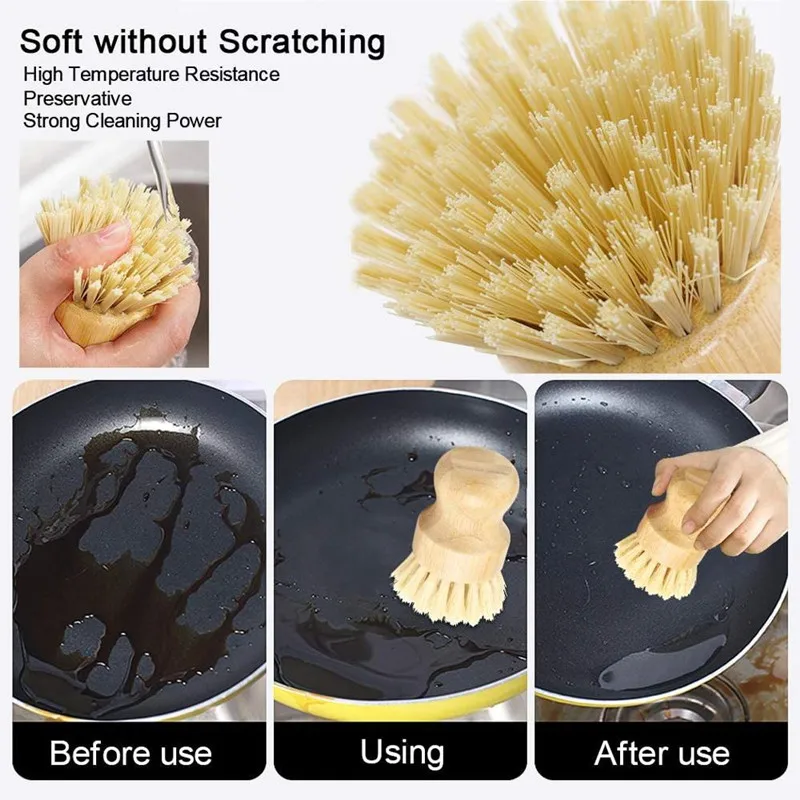 

Bamboo Dish Scrub Brushes Kitchen Wooden Cleaning Scrubbers for Washing Cast Iron Pan/Pot Natural Sisal Bristles Cleaning Tools