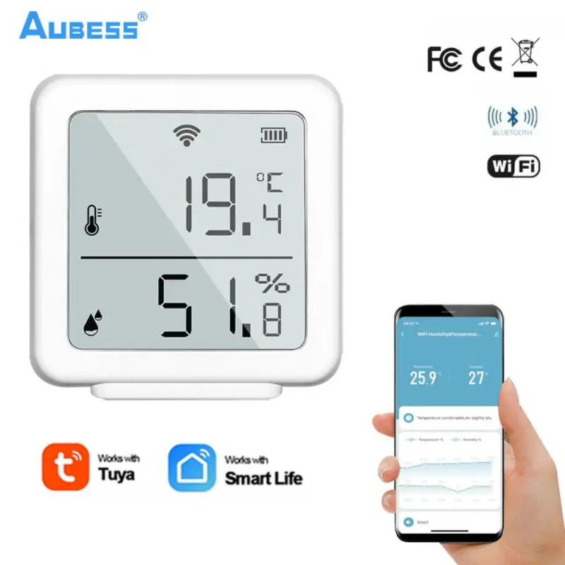 

Aubess Tuya WiFi Temperature And Humidity Sensor Home Hygrometer Thermometer Detector Support Alexa Google Assistant Smart Life