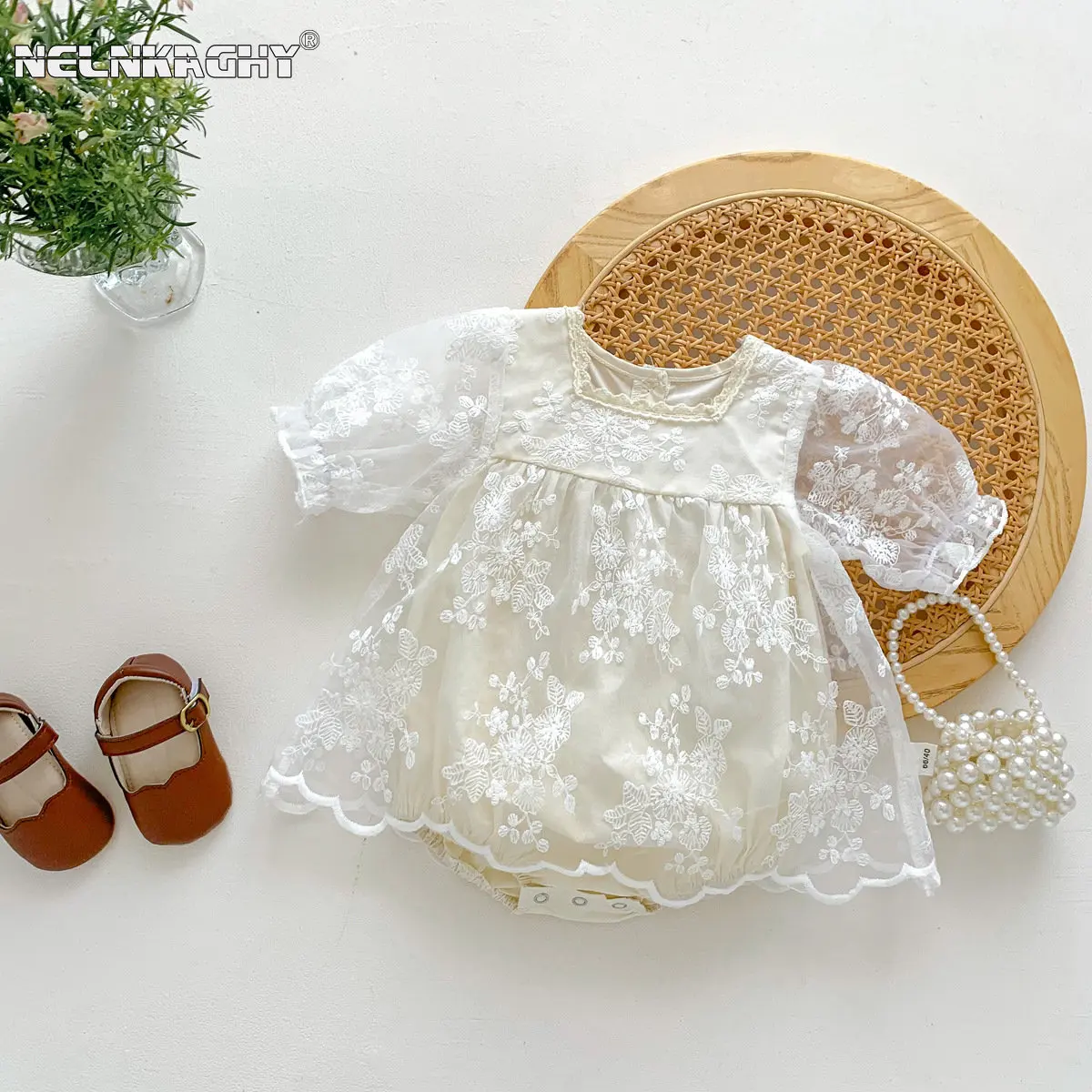 Newborn Infant Princess Summer Short Sleeve Lace Embroidery Flower Outwear jumpsuits Kids Baby Girls Birthday Gift Romper 0-24M