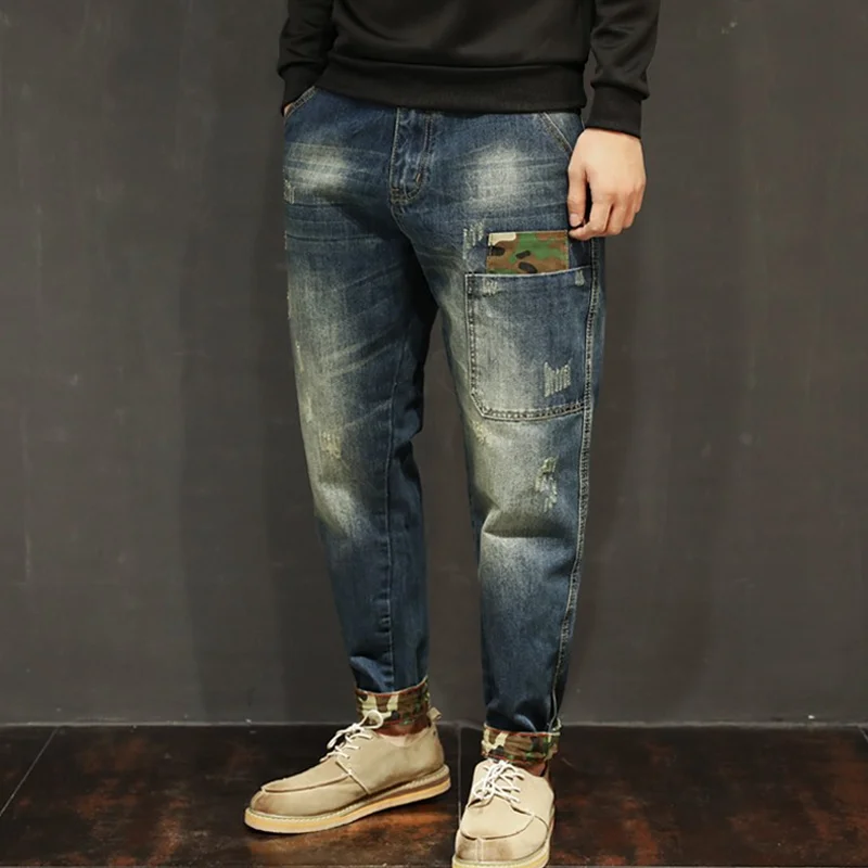 Men Clothing 2022 New Pattern Recreational Vintage Broad Leg Blue Jeans Straight Cylinder Large  Loose Haren Pants Autumn Female