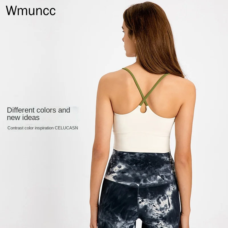 

Wmuncc Sport Crop Top Women Strap Bra with Removable Chest Pad Stretch Fabric Nude Feel Breathable Yoga Vest