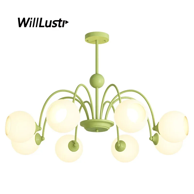 Металлический подвесной светильник зеленого золота в кремовом стиле стеклянный