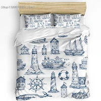 nautical anchor ship lighthouse whale art 3pcs bedding set for double bed home textile duvet cover quilt cover pillowcase