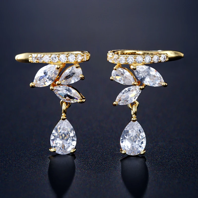 

2022 New Fashion Simple Gold Color Geometric Zircon Clip Earrings for Womens Wedding Party Jewelry Birthday Gifts