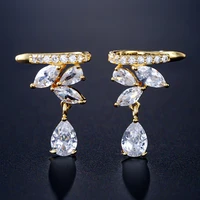 2022 new fashion simple gold color geometric zircon clip earrings for womens wedding party jewelry birthday gifts