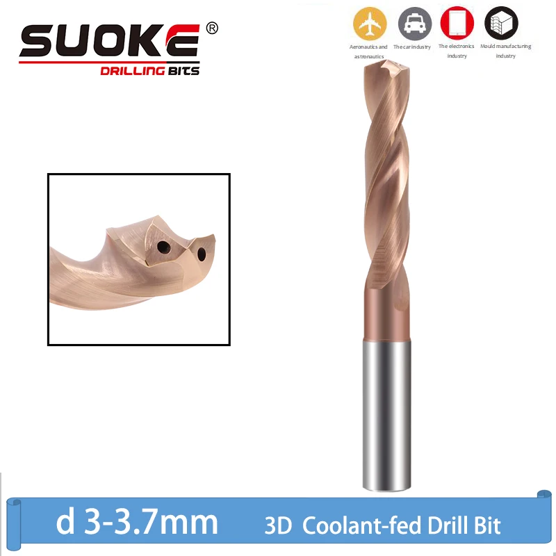 

SUOKE 3D Coolant-fed Twist Drill Metal Drills Carbide Tungsten Steel For CNC Lathe Maching Drill Bit Metalwork Tools