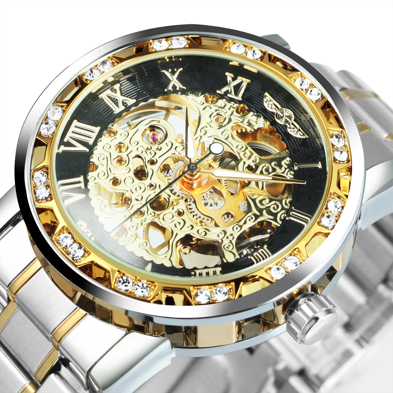 

Transparent Diamond Mechanical Watch Skeleton Wrist Watch for Men Top Brand Luxury Watches Unisex Size Clock relogio masculino