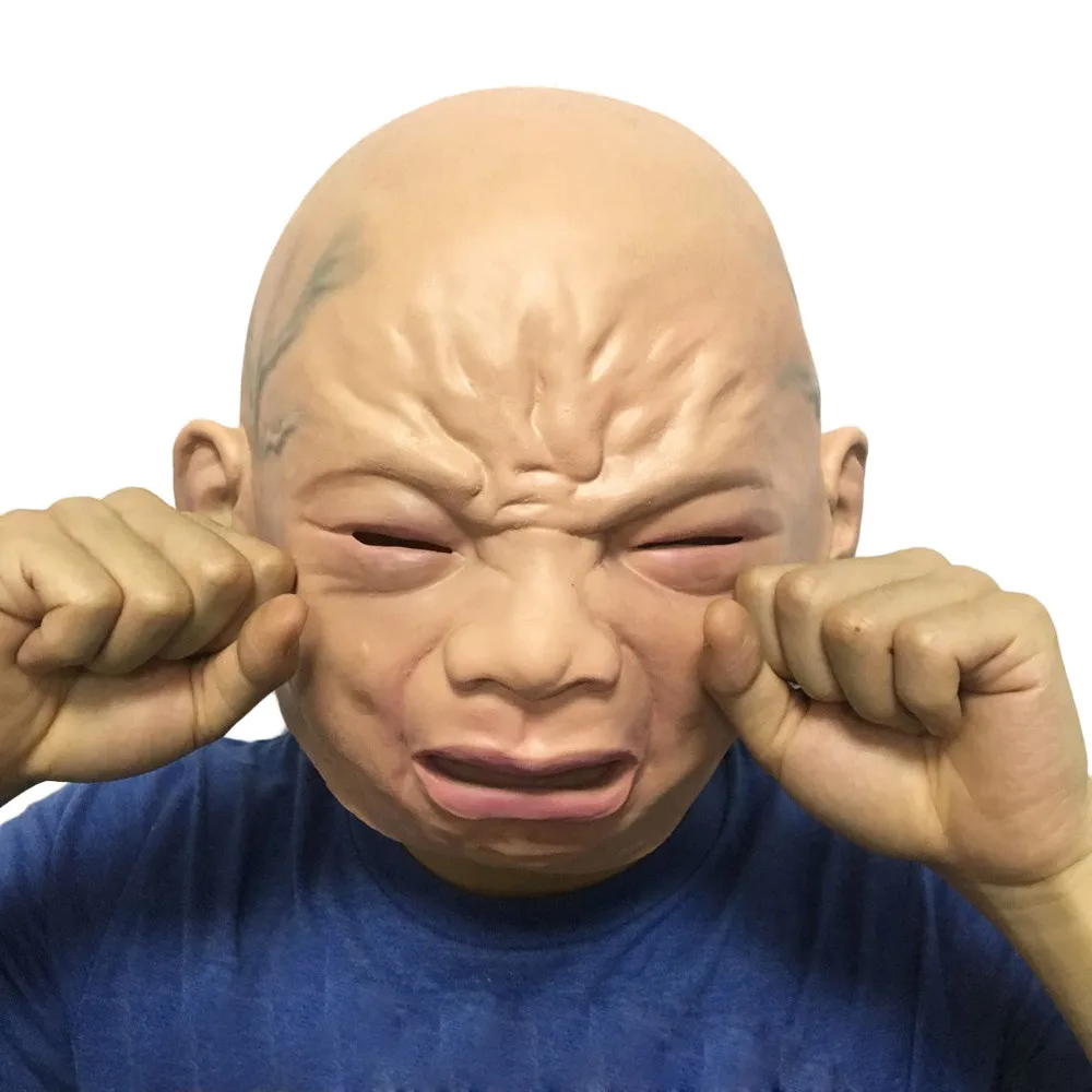 

Halloween Creepy Prop Cry Baby Full Head Latex Rubber Masquerade Mask Party Face Prank Funny Toys For Party Games Novelty Supply