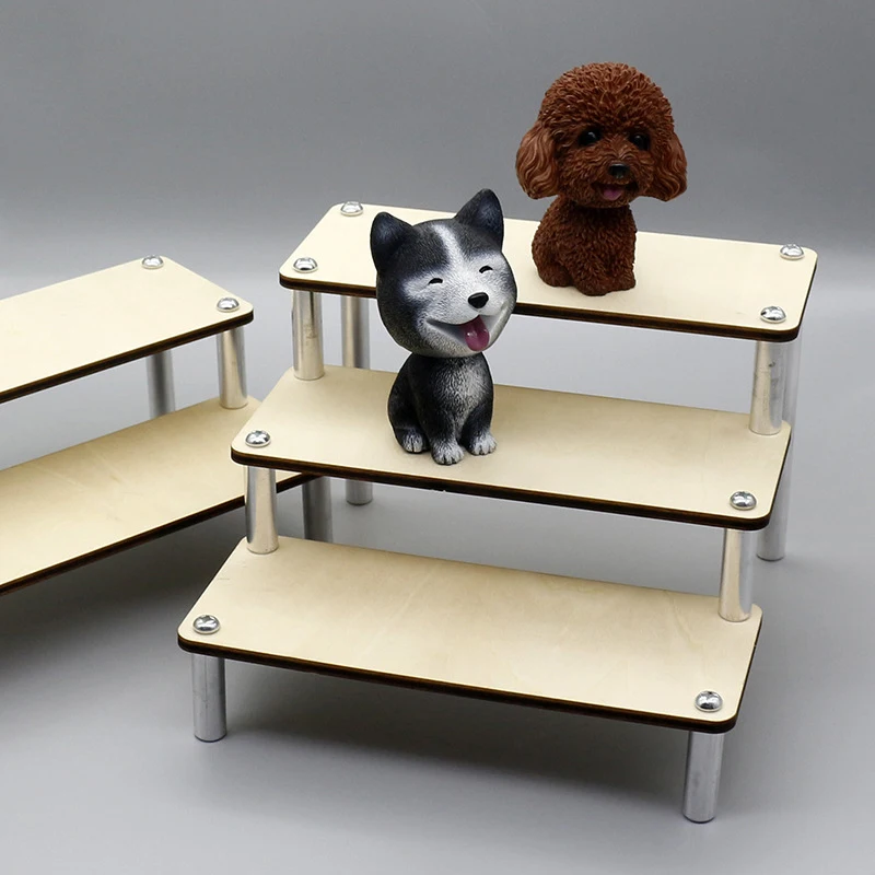 

1/2/3 layers Doll Clay Figure Model Storage Rack Jewelry Showcase Ladder Cake Stand Set Toy Wooden Shelf Organizer