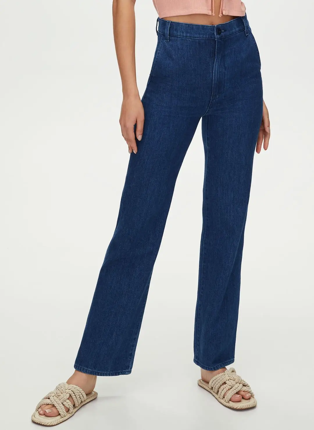Super Soft Denim Fabric High Waist Denim Straight Leg Pants Women Trouser Jeans