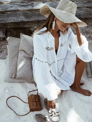 EDOLYNSA Белый женский пляжный кафтан из вискозы