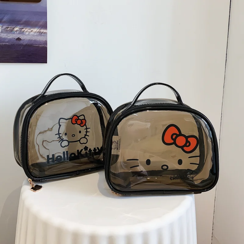 

Kawaii Sanrio аксессуары Hello Kitty прозрачная косметичка модная мультяшная большая емкость милый мультяшный Стиль пляжная сумка для мытья