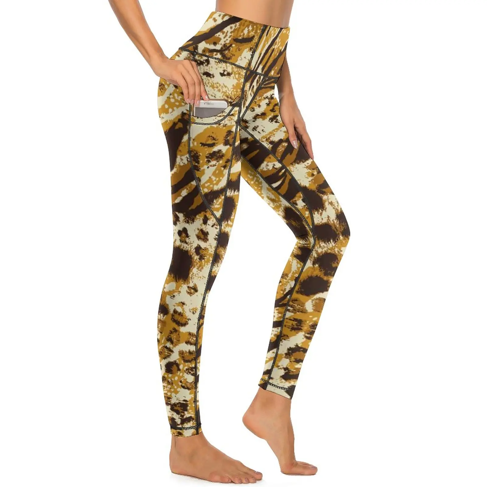 

Gold Leopard Print Yoga Pants Sexy Animal Pattern Custom Leggings High Waist Fitness Gym Leggins Elegant Elastic Sports Tights