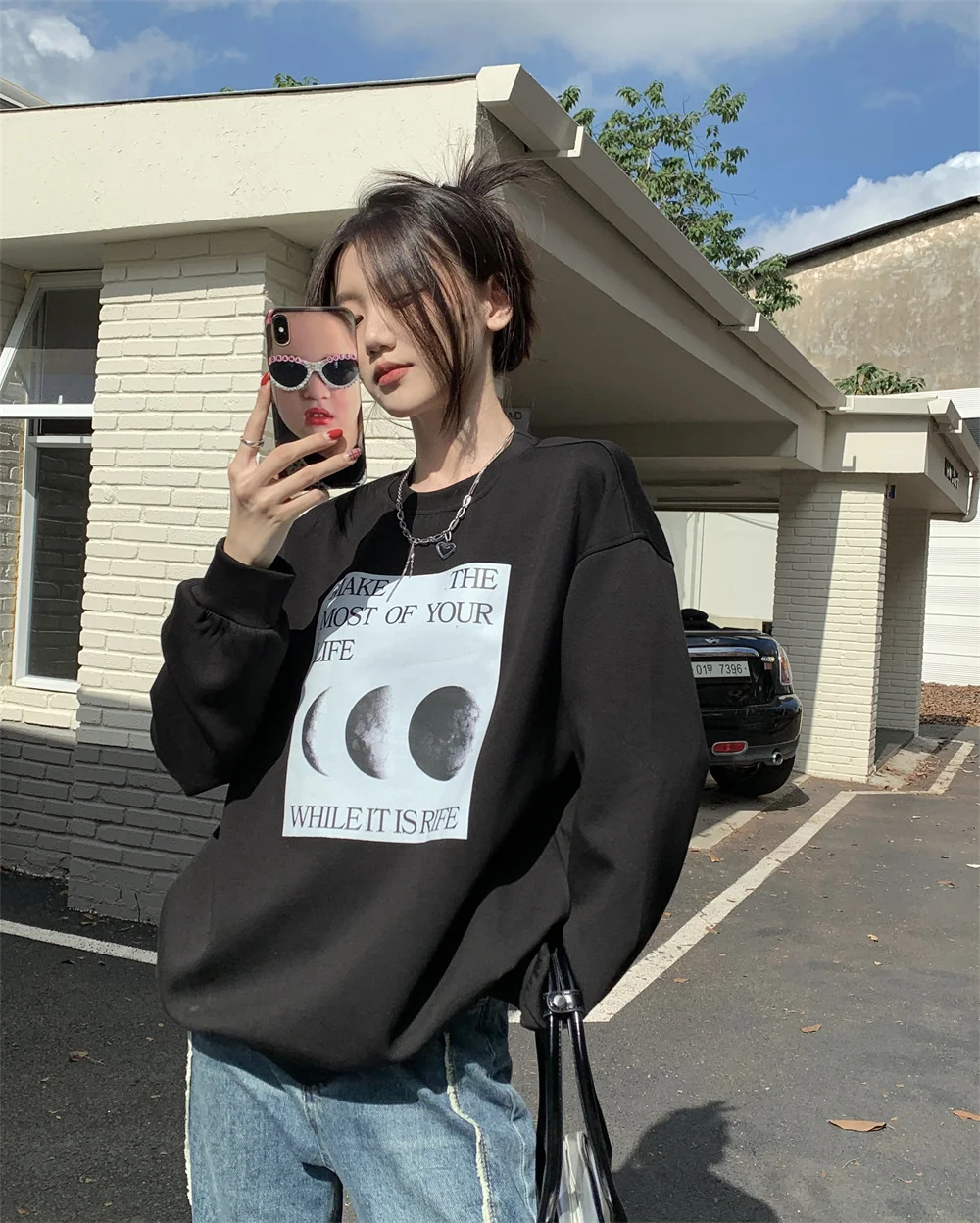 

Autumn And Winter Korean Women's Printed Pullover In Autumn And Korean Version Lovers Long Sleeved Student Tops