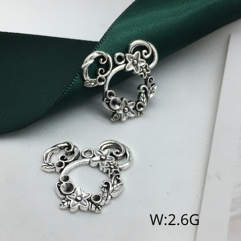 100PCS Disney Openwork Lace Mickey Mouse Pendant DIY Jewelry Accessories Vintage Zinc Alloy Earrings Necklace Bracelet Pendant