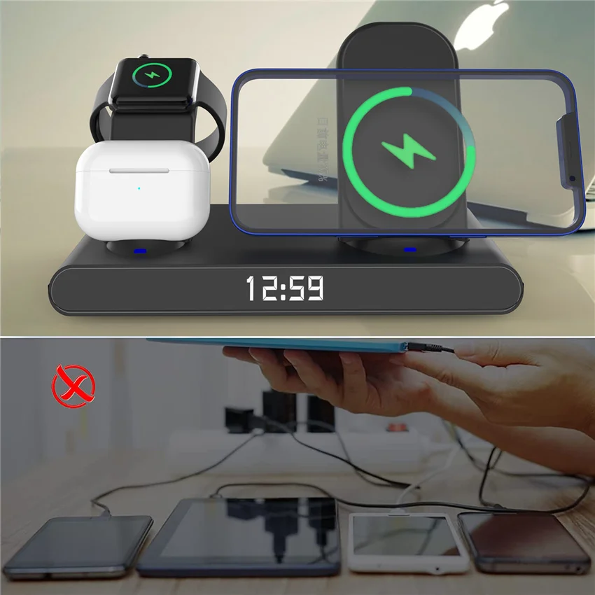 Беспроводная Зарядная Станция 6 в 1 для Apple Watch 7/6 Airpods Pro 30 Вт Qi док-станция быстрой